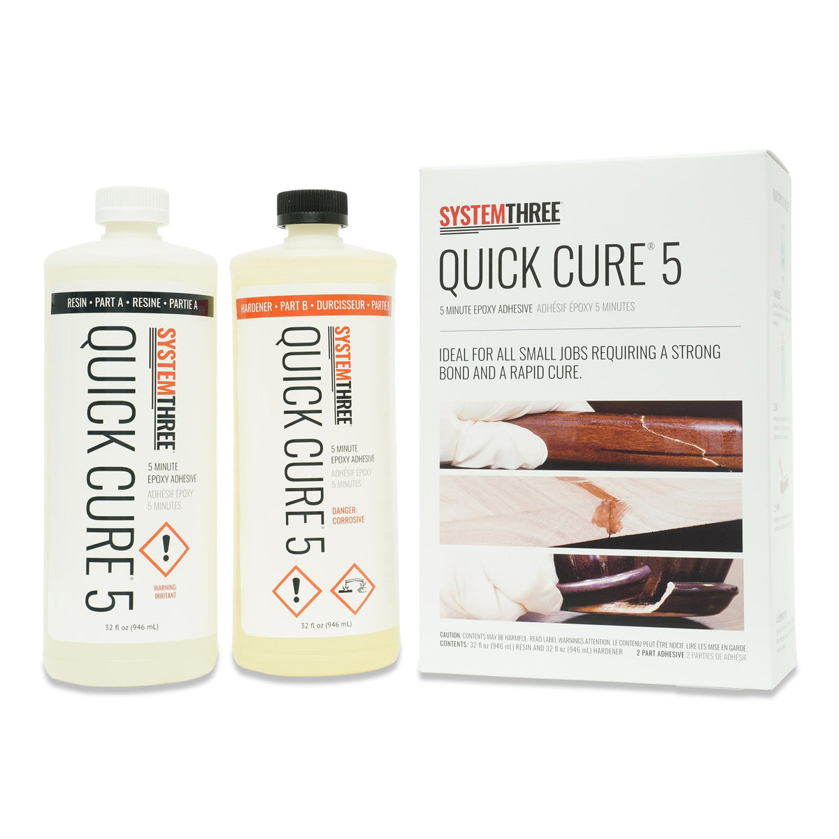 System Three Quickcure 5 Minute Epoxy Resin Bulk Bottle Kit 8 oz Resin and  8 oz Hardener